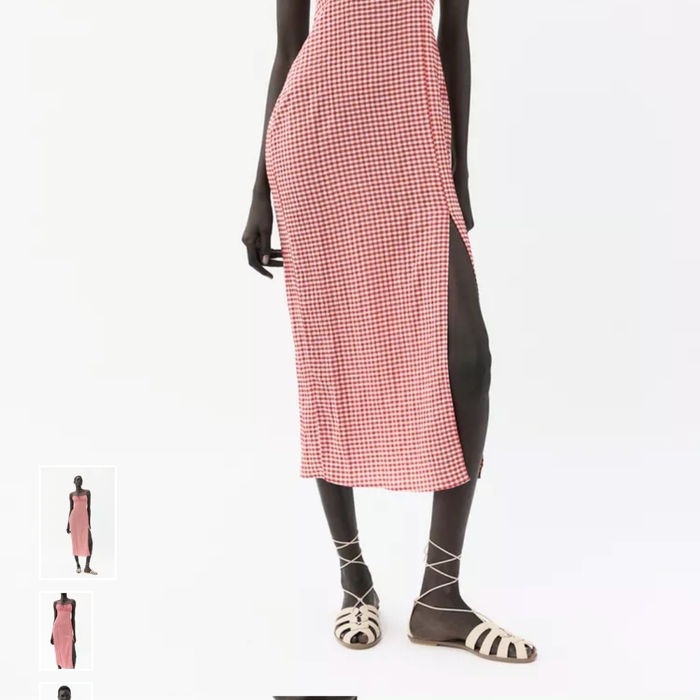 Zara Red Checkered Midi Dress - Picture 5 of 10
